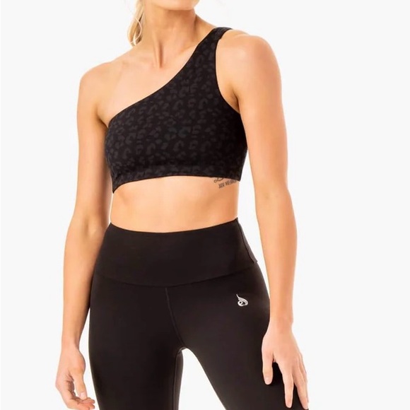 Ryderwear one shoulder work out top. Black leopard. Size M - Picture 3 of 3